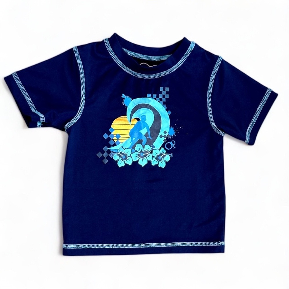 OP Baby Toddler Boy Navy Blue Surfing Graphic Swim Rash Guard Short Sleeve Shirt